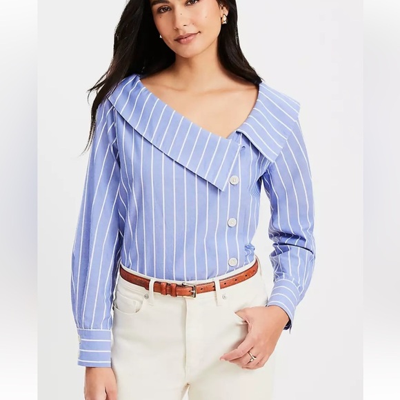 Loft stripe asymmetrical collared shirt Large NWT - Picture 1 of 7